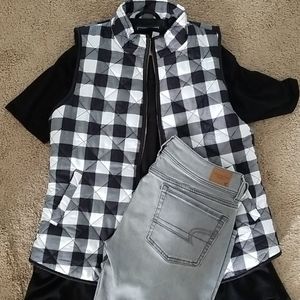 Quilted plaid zipper vest